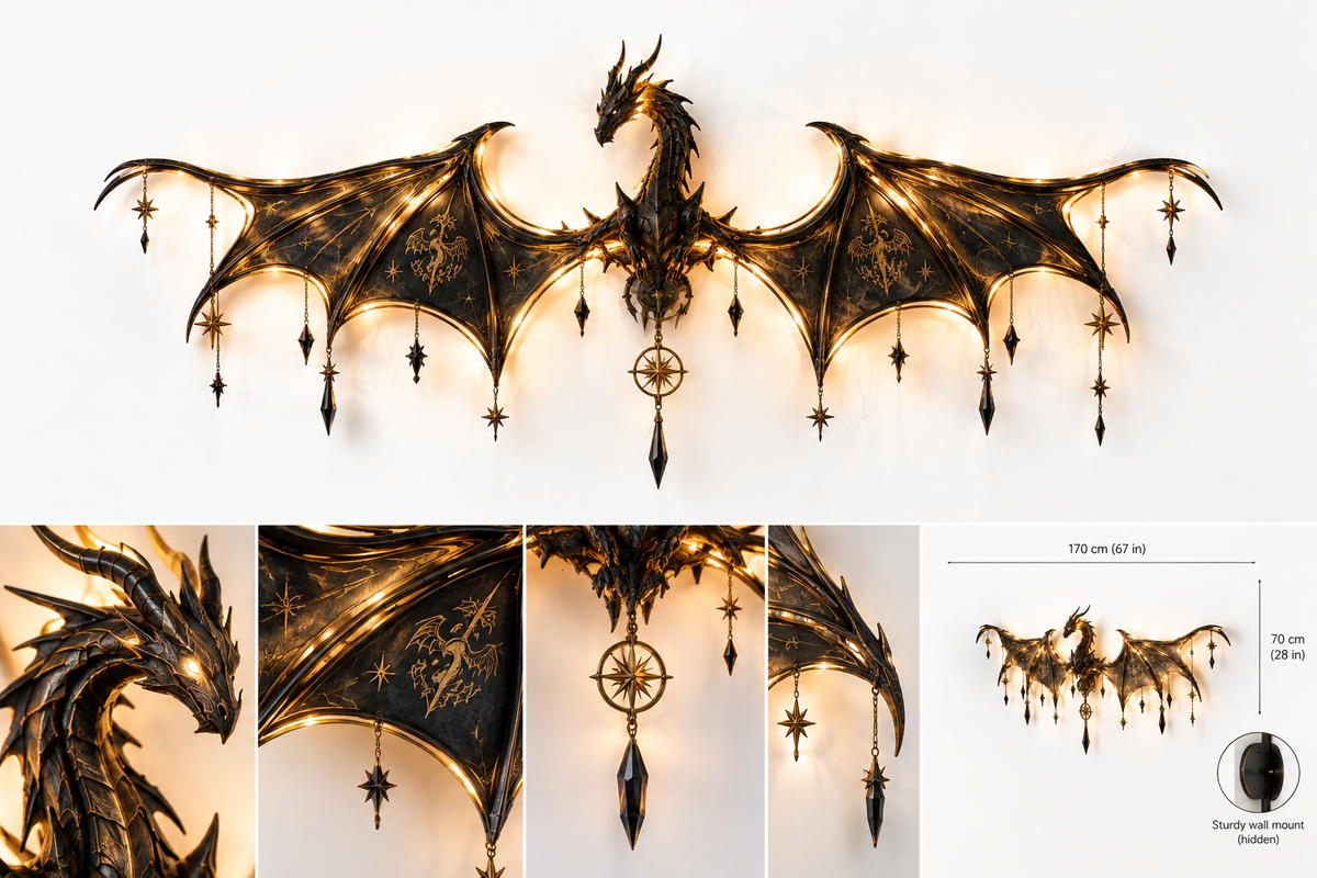 Everlorec Fourth Wing dragon wall light, glowing